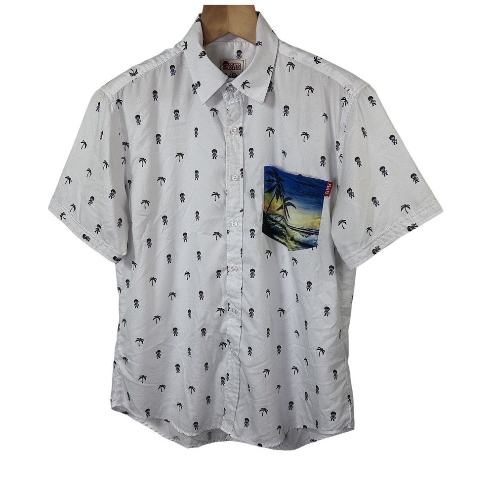 RSVLTS Bob Ross Shirt Mens M Palm Tree Sunset‎ Pocket Button Up Short Sleeve